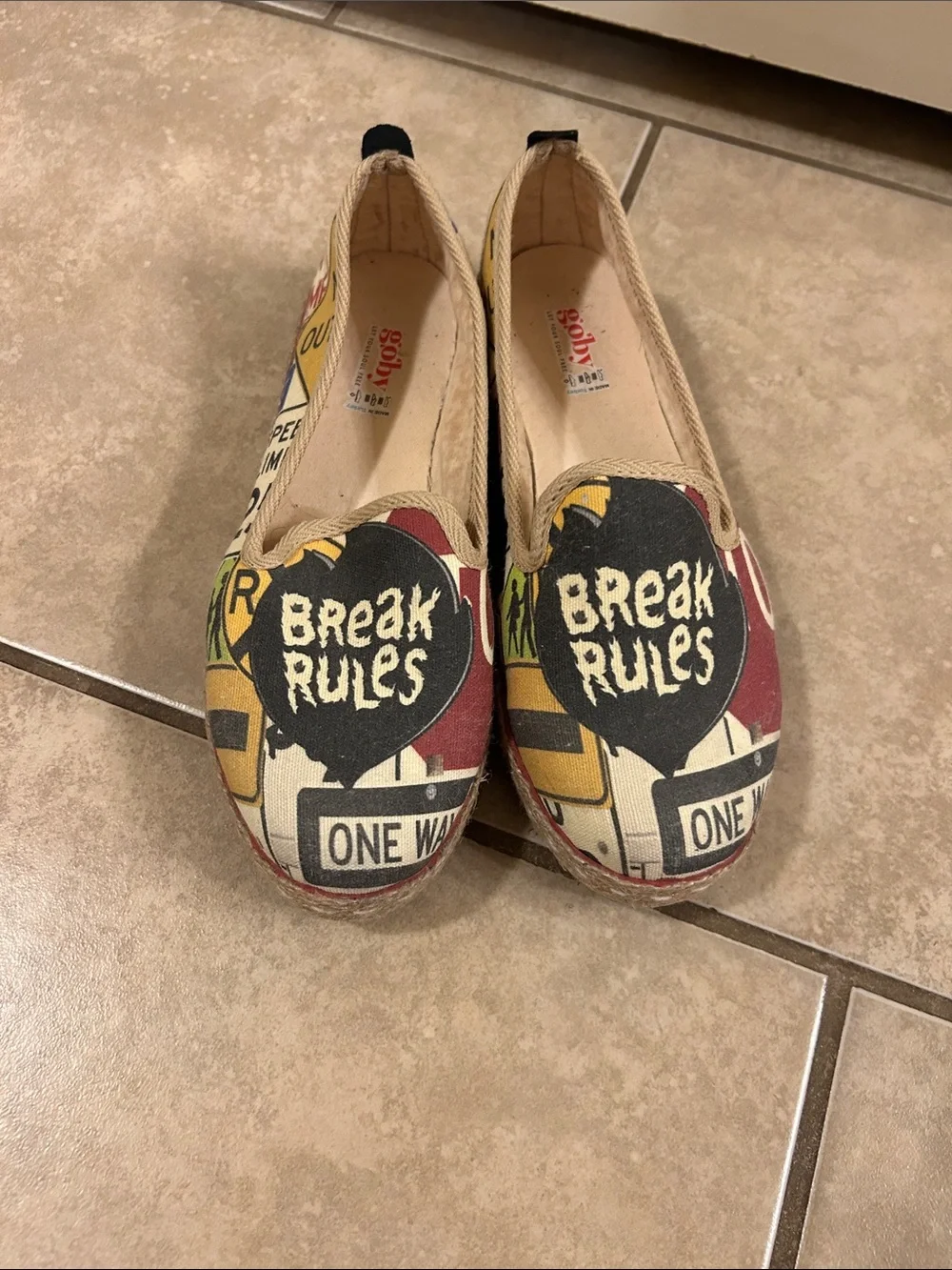 Goby Break Rules Graphic Canvas Slip-On Flats